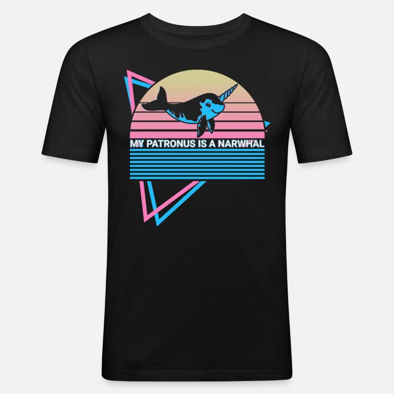 Narwal Retro - Männer Slim Fit T-Shirt - Schwarz