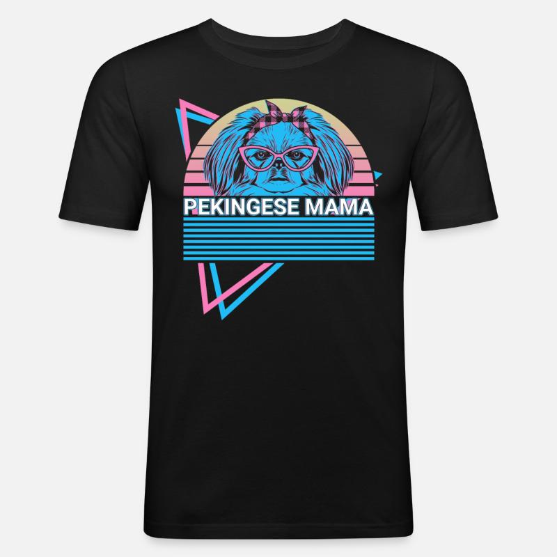 Pekinesen Mama Retro - Männer Slim Fit T-Shirt - Schwarz