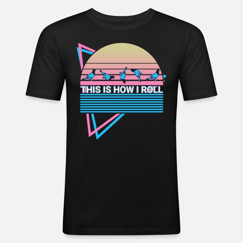 Taube Retro - Männer Slim Fit T-Shirt - Schwarz