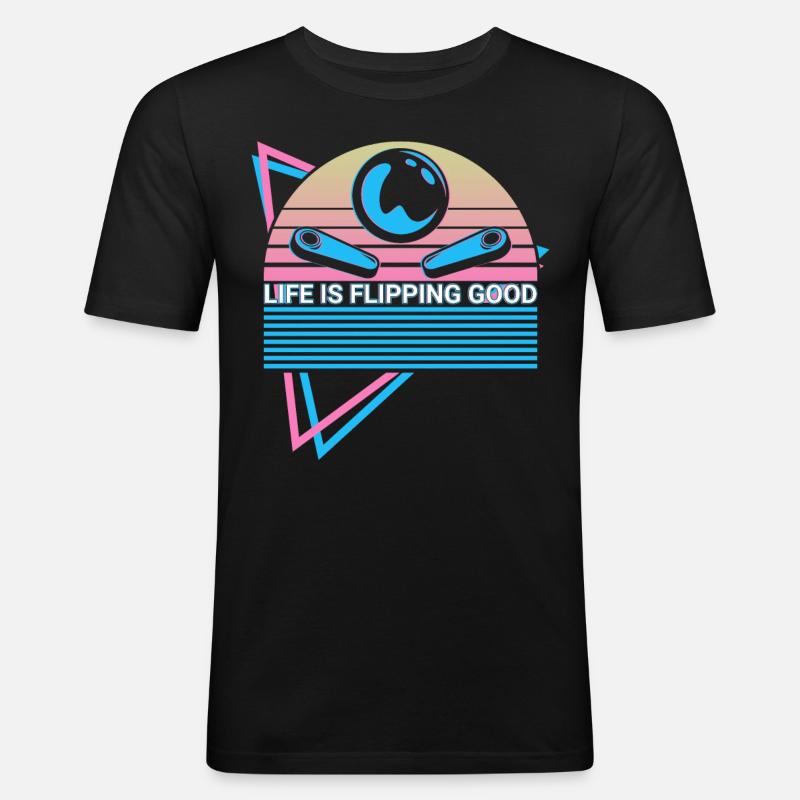 Flipperautomat Retro - Männer Slim Fit T-Shirt - Schwarz