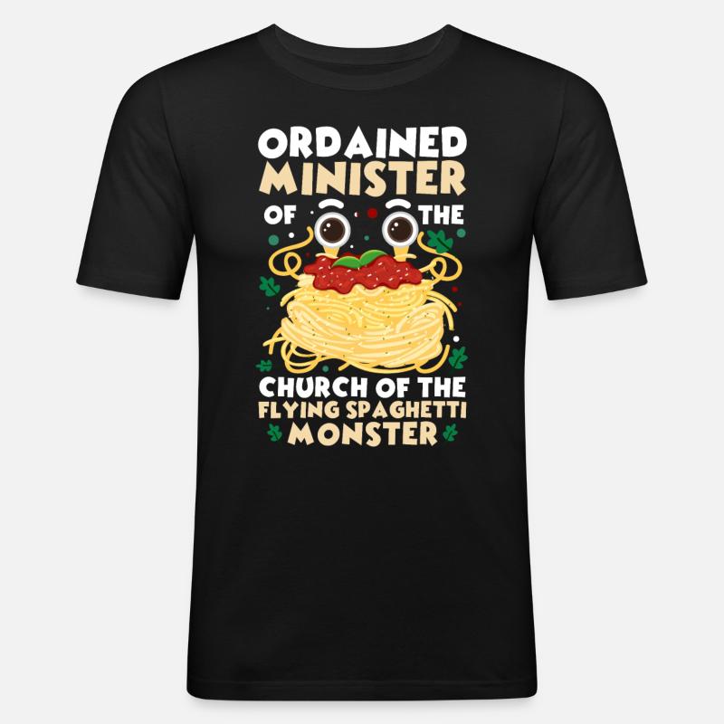 FSM Pastafarian - Männer Slim Fit T-Shirt - Schwarz