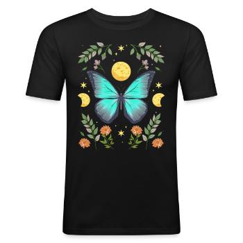 Cottagecore monarque papillon fleurs lune - T-shirt près du corps Homme - noir - Devant - Nik (191cm)