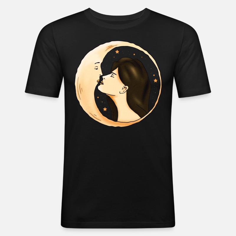 Whimsigoth Aesthetic Celestial Halbmond Mädchen - Männer Slim Fit T-Shirt - Schwarz