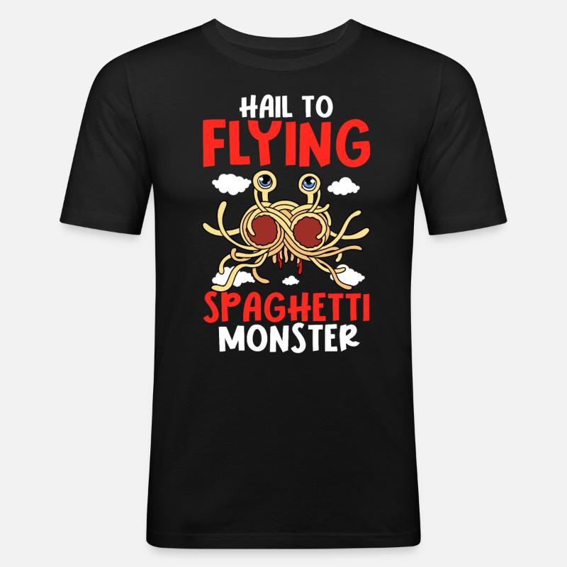 FSM Pastafarian - Männer Slim Fit T-Shirt - Schwarz