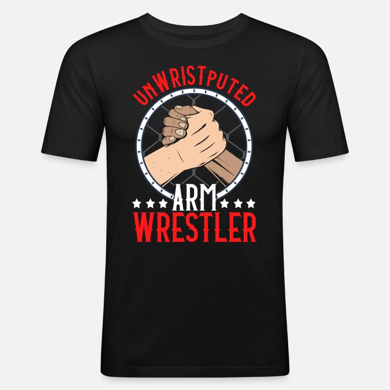 Armdrücken - Männer Slim Fit T-Shirt - Schwarz