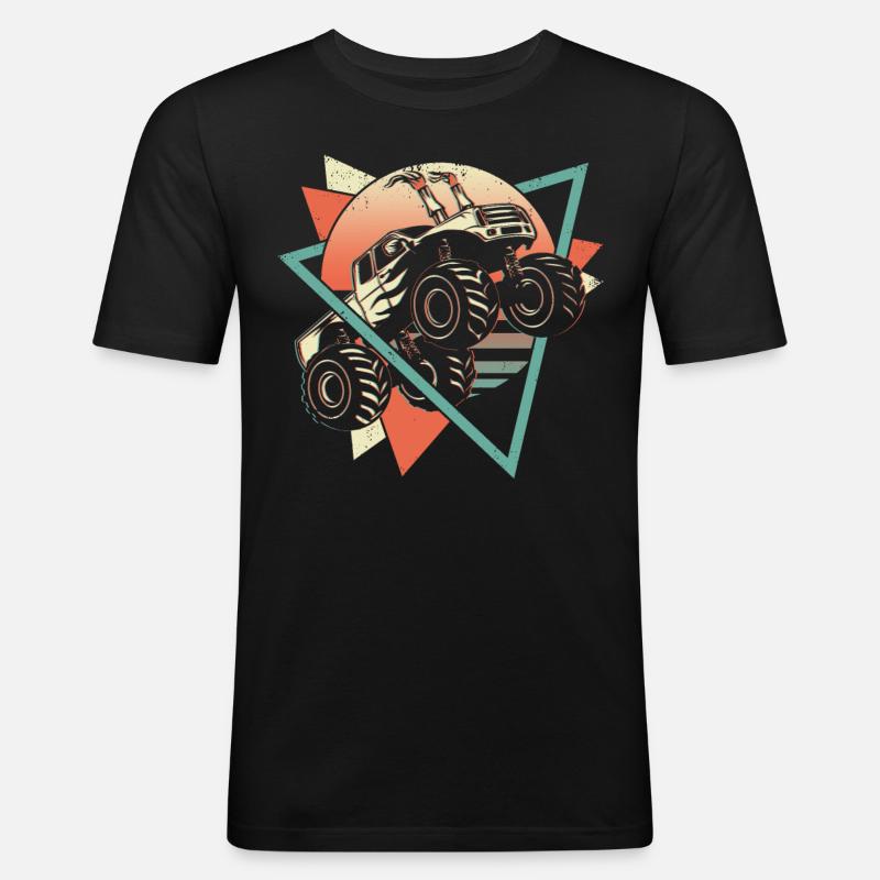 Monstertruck Retro - Männer Slim Fit T-Shirt - Schwarz