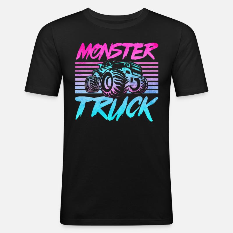 Monstertruck Retro - Männer Slim Fit T-Shirt - Schwarz