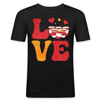 Beer Pong Drinking Game Red Mug - Men's Slim Fit T-Shirt - black - Front - Nik (191cm)
