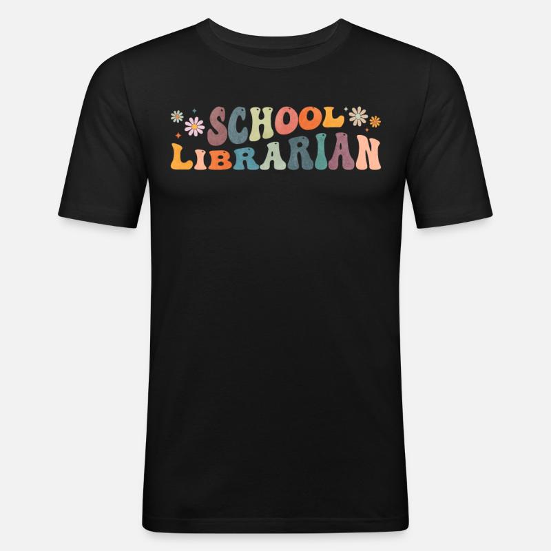 Groovy School Librarian Lesender Bücherwurm - Männer Slim Fit T-Shirt - Schwarz