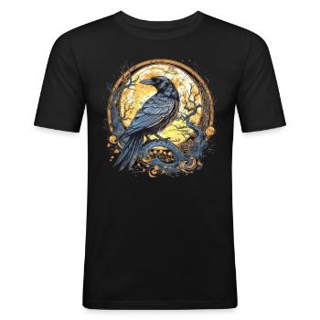 Rabe, Vollmond, keltisch, nordisch, Pagan, Vogel, - Männer Slim Fit T-Shirt - Schwarz - Vorne - Nik (191cm)