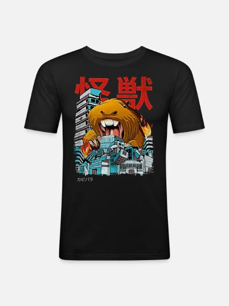 Kaiju Capybara Japanese Anime Monster - Men's Slim Fit T-Shirt - black