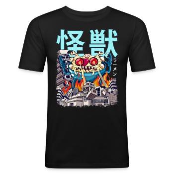 Kaiju Ramen Japanische Anime-Monster-Nudeln - Männer Slim Fit T-Shirt - Schwarz - Vorne - Nik (191cm)