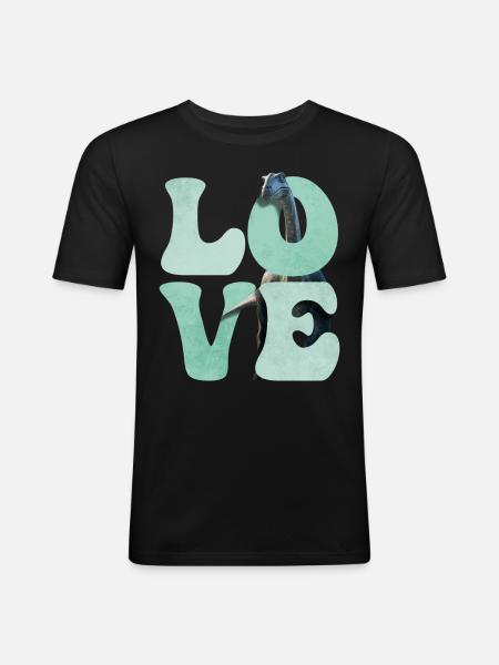 Brontosaurus Dinosaur LOVE - Men's Slim Fit T-Shirt - black