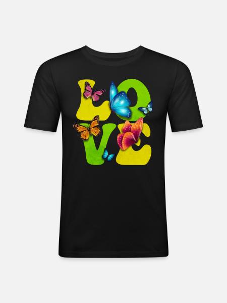 Butterfly Insect LOVE - Men's Slim Fit T-Shirt - black
