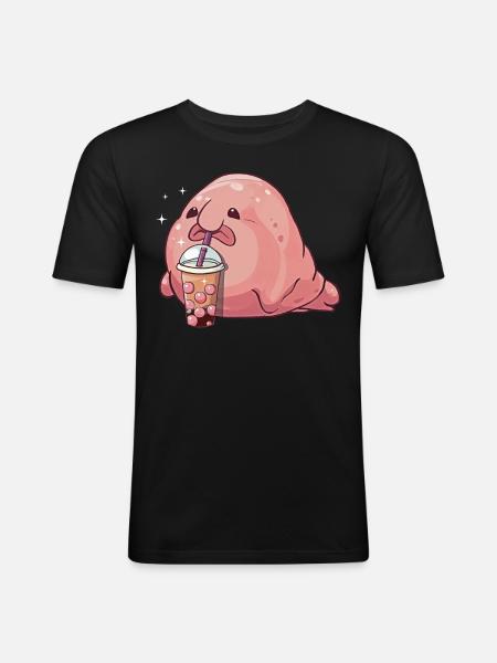 Kawaii Blobfish Boba Bubble Milk Tea - Men's Slim Fit T-Shirt - black