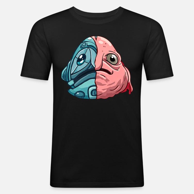 Kawaii Blobfisch Cyber-Roboter - Männer Slim Fit T-Shirt - Schwarz