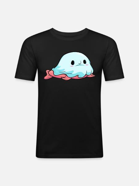 Kawaii Halloween Blobfish Ghost Boo - Men's Slim Fit T-Shirt - black