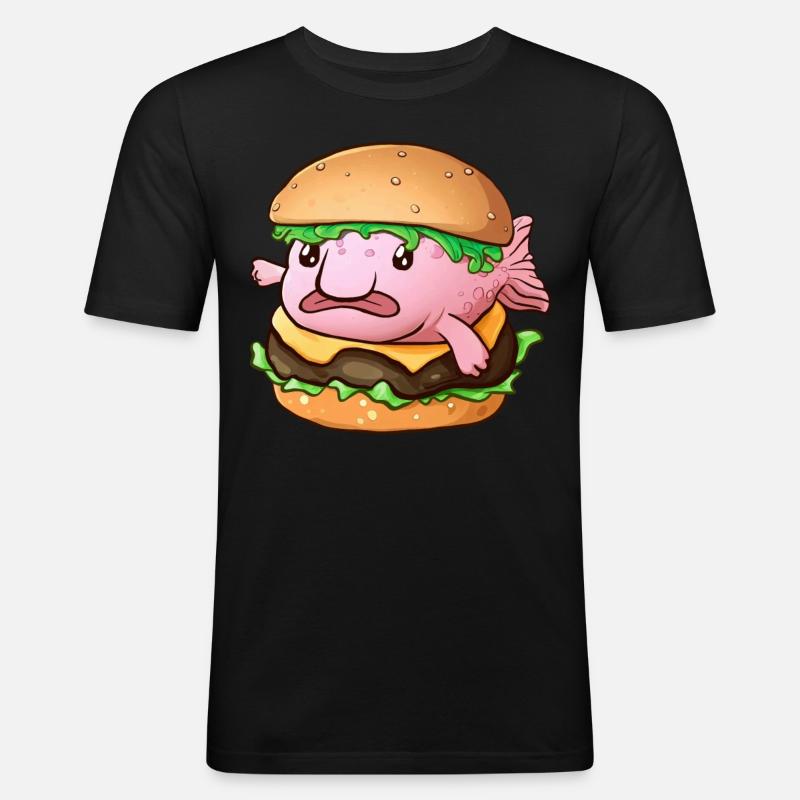 Lustiger Blobfisch-Hamburger - Männer Slim Fit T-Shirt - Schwarz