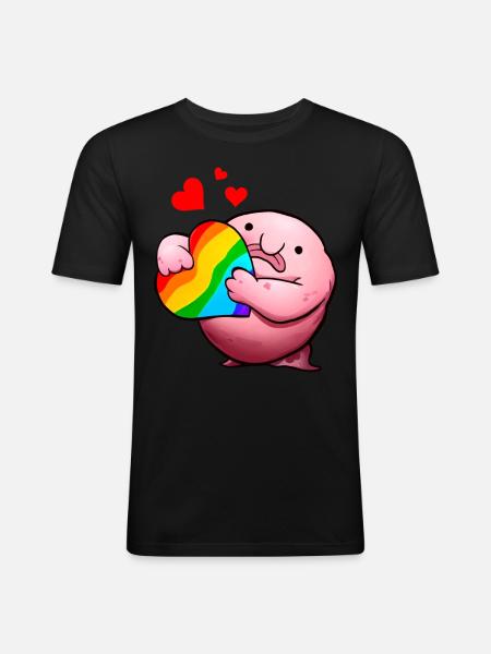 Blobfisch LGBTQ-Stolz Regenbogen - Männer Slim Fit T-Shirt - Schwarz