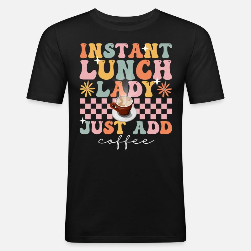 Groovy Cafeteria-Arbeiter - Männer Slim Fit T-Shirt - Schwarz