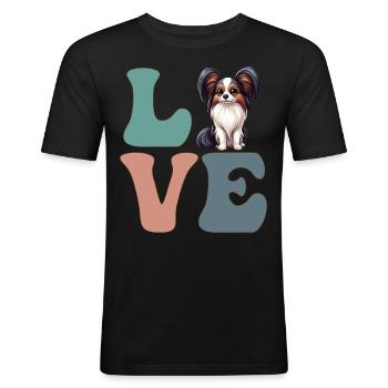 Papillon Hundeliebhaber - Männer Slim Fit T-Shirt - Schwarz - Vorne - Nik (191cm)