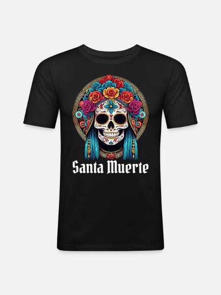 Santisima Muerte Dia De Los Muertos Mexicaans - Mannen slim fit T-shirt - zwart