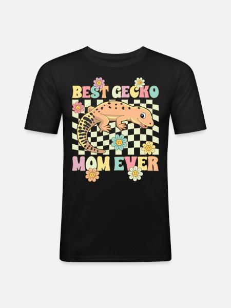 Leopardgecko Mama Eidechse Reptil - Männer Slim Fit T-Shirt - Schwarz