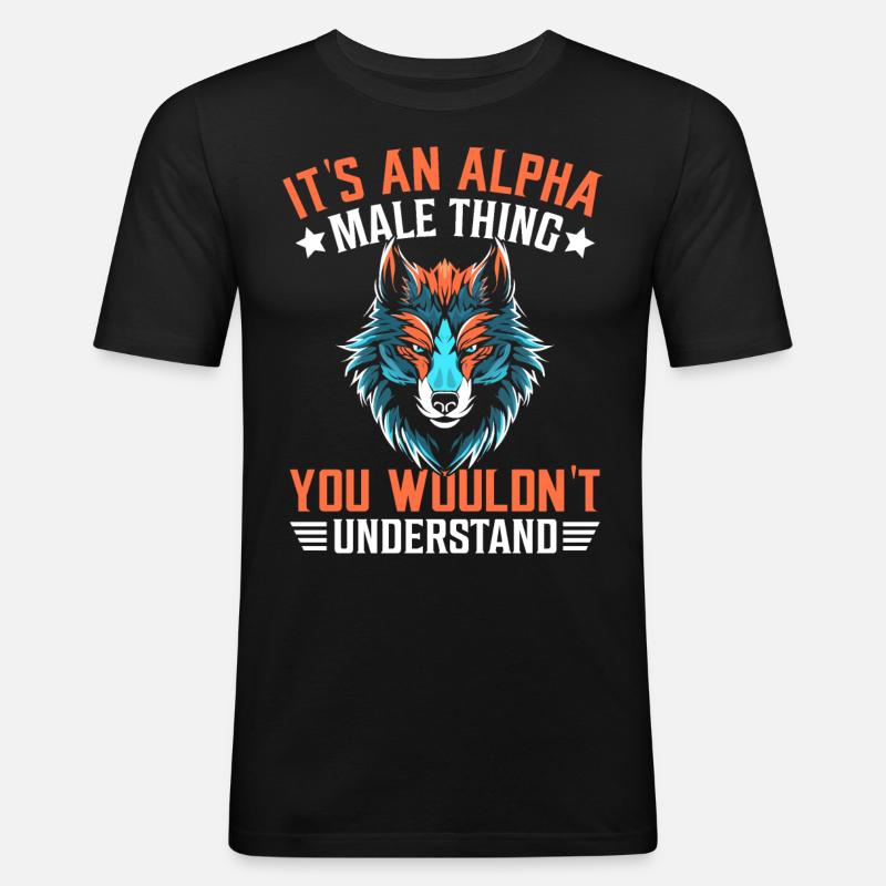 Lustige Männer Wolf - Männer Slim Fit T-Shirt - Schwarz