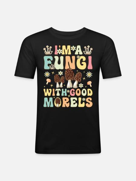 Groovy mycologist looking for mushrooms - Men's Slim Fit T-Shirt - black