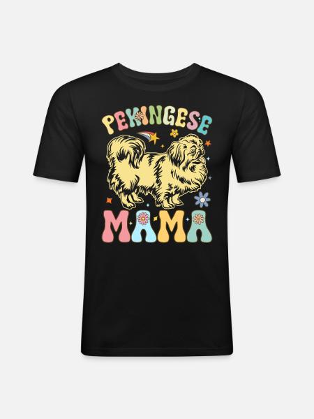 Groovy Pekingese Mama Hundemama - Männer Slim Fit T-Shirt - Schwarz