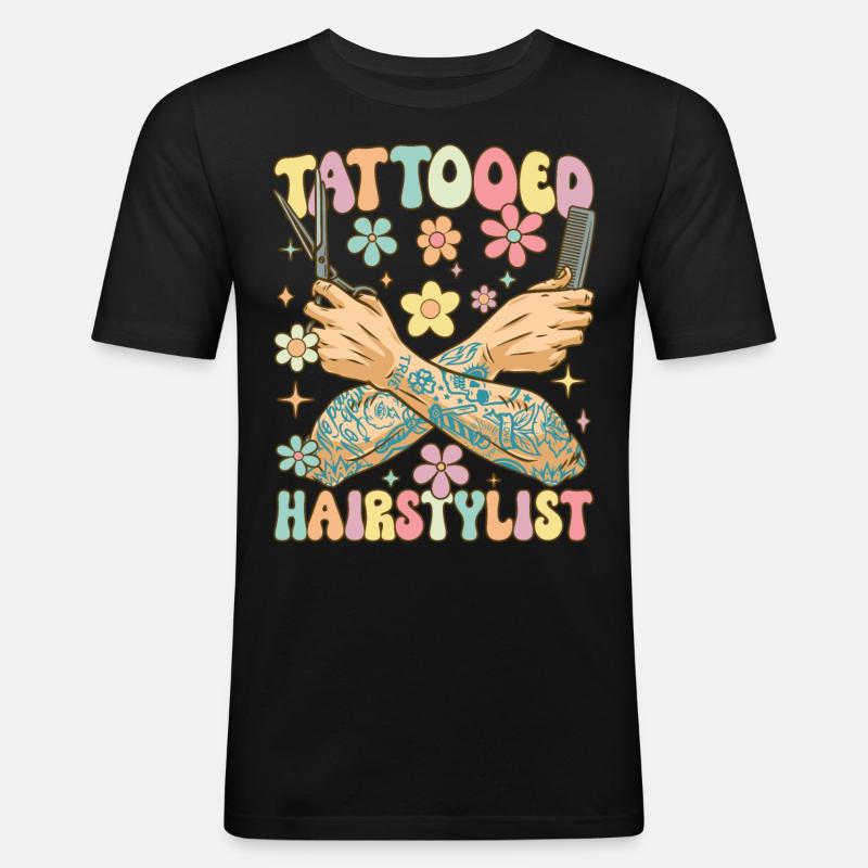 Groovy Friseur Tattoo - Männer Slim Fit T-Shirt - Schwarz