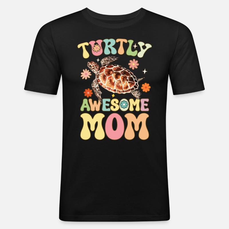 Groovy Turtle Lover Mom - Männer Slim Fit T-Shirt - Schwarz