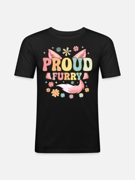 Groovy Furry Fandom Fursuit Fox - Men's Slim Fit T-Shirt - black