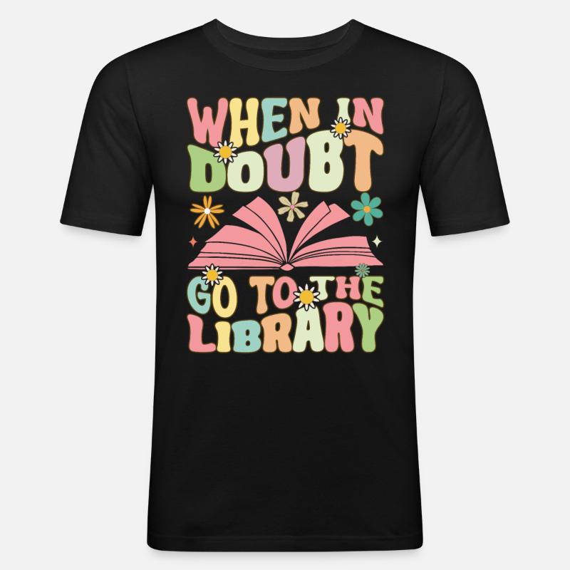 Groovy Book Reader Bibliothekar - Männer Slim Fit T-Shirt - Schwarz