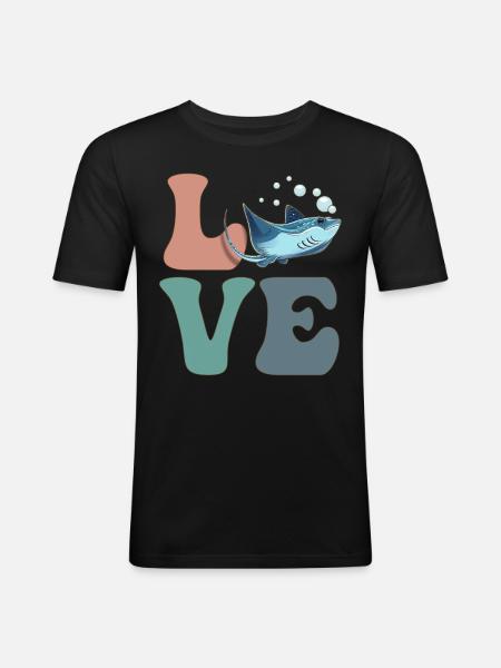 LIEBE Stachelrochen Mantarochen - Männer Slim Fit T-Shirt - Schwarz
