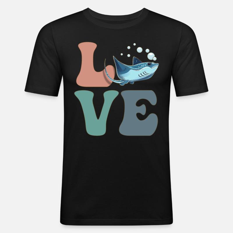 LIEBE Stachelrochen Mantarochen - Männer Slim Fit T-Shirt - Schwarz