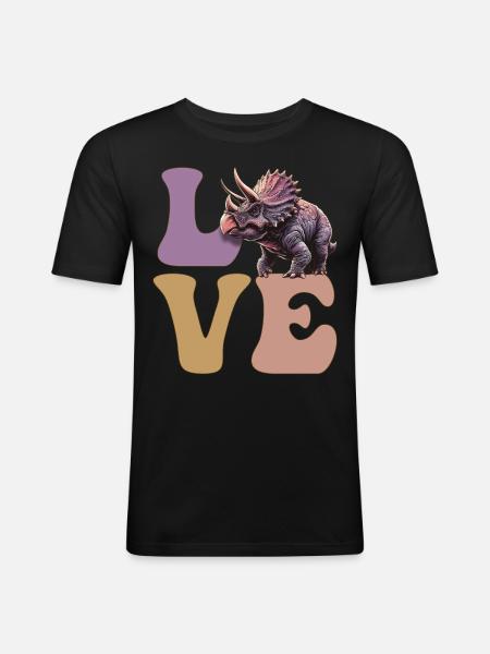 LOVE Triceratops Dinosaur - Men's Slim Fit T-Shirt - black