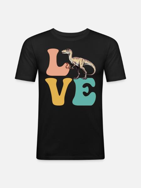 LOVE Velociraptor Dinosaur - Men's Slim Fit T-Shirt - black