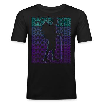 Backpacker Randonnée Randonnée Camping Rétro - T-shirt près du corps Homme - noir - Devant - Nik (191cm)
