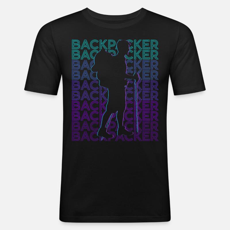 Backpacker Backpacking Wandern Camping Retro - Männer Slim Fit T-Shirt - Schwarz