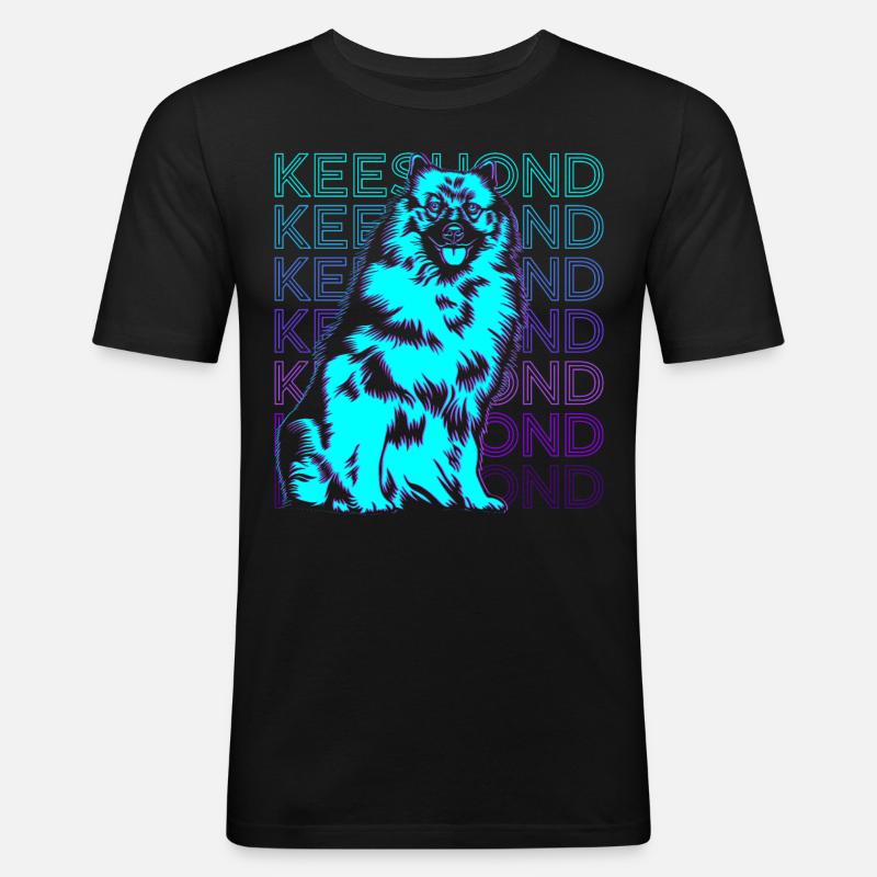 Keeshond Hund Retro - Männer Slim Fit T-Shirt - Schwarz