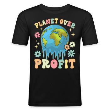 Planet Over Profit Klimawandel Earth Day - Männer Slim Fit T-Shirt - Schwarz - Vorne - Nik (191cm)