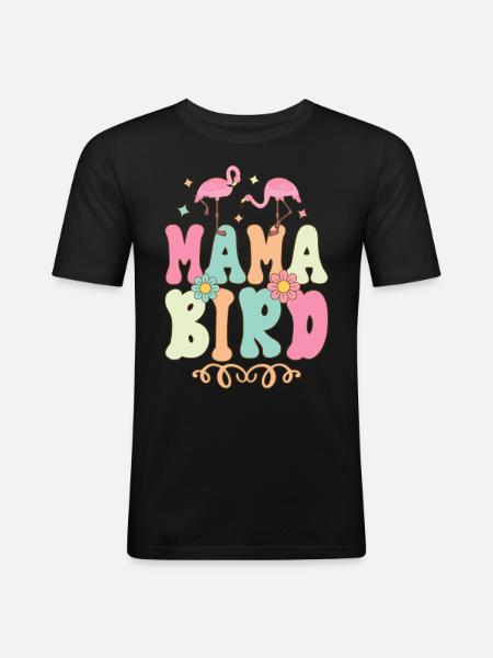 Mama Bird Groovy Flamingo Mama - Men's Slim Fit T-Shirt - black