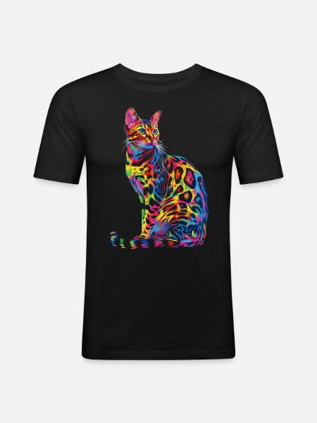 Bengal Cat Pop Art - Men's Slim Fit T-Shirt - black