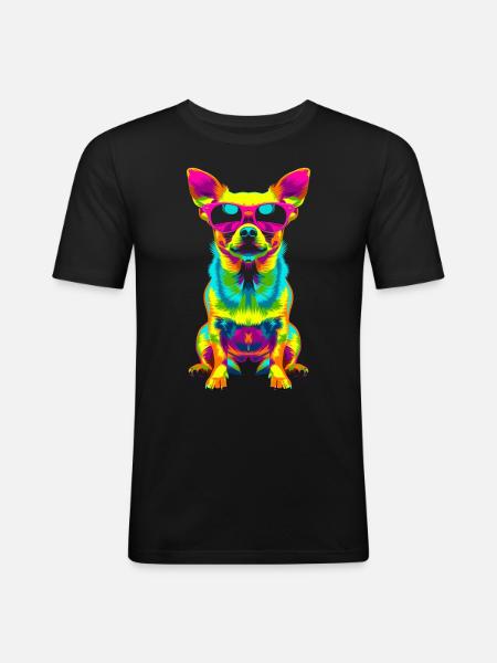 Chihuahua Dog Sunglasses Pop Art - Men's Slim Fit T-Shirt - black