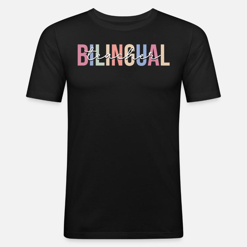 Zweisprachig - Männer Slim Fit T-Shirt - Schwarz