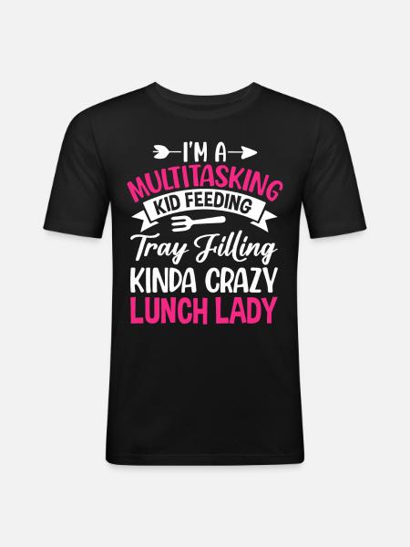 Cafeteria Employee Multitasking Child Feeding - Men's Slim Fit T-Shirt - black