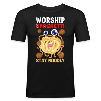 Fliegendes Spaghettimonster FSM - Männer Slim Fit T-Shirt - Schwarz - Vorne - Nik (191cm)