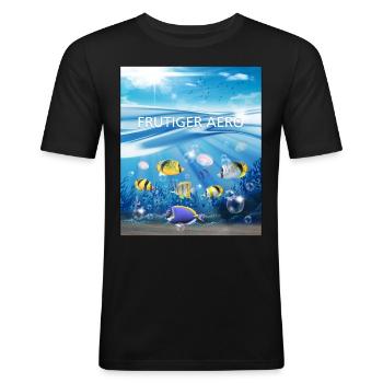 Frutiger Aero Aesthetic Tech Océan Poisson sous-marin - T-shirt près du corps Homme - noir - Devant - Nik (191cm)