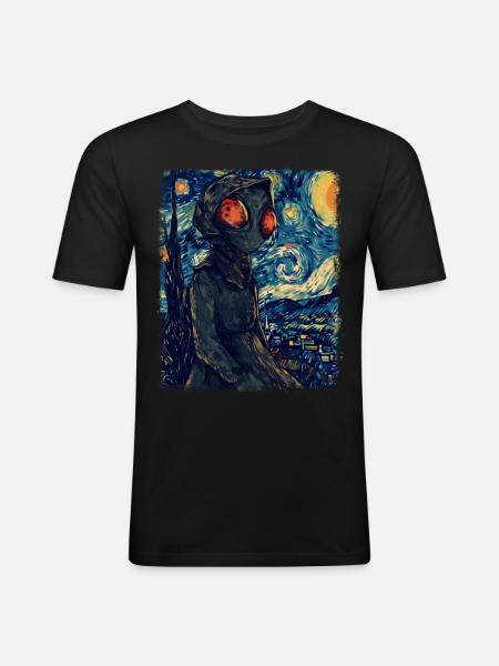 Flatwood's Monster Starry Night Painting - Men's Slim Fit T-Shirt - black